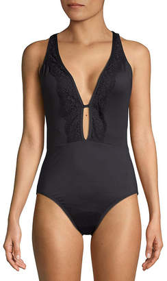 Laundry by Shelli Segal One-Piece Plunge Lace-Trim Swimsuit