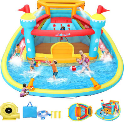 Homdox 14.1' X 13.8' Inflatable Water Slides With Pool,climbing Wall,dual Splash Slides For Backyard Water Park Birthday Party