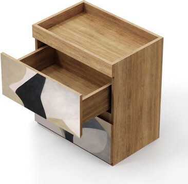 SIGNLEADER Modern Abstract Geometric Pattern Nightstand with 2 Drawers, Rustic Bedside Storage Cabinet, Contemporary Accent Furniture for Bedroom