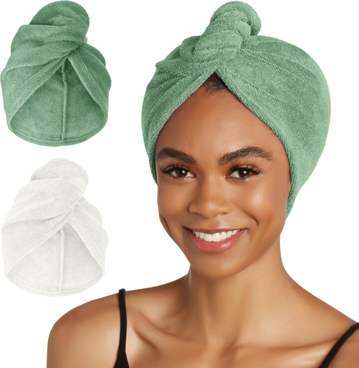 Turbie Twist Microfiber 2 Pack (Kashmir, Frosted Mint) - Green white