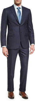 Brioni Pin-Dot Striped Super 160s Wool Two-Piece Suit, Navy