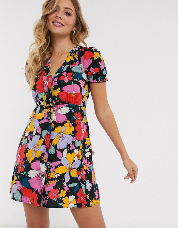 retro floral mini flippy dress