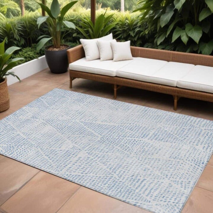 HomeRoots Denim Blue, Ivory, Gray 10 ft. x 14 ft. Woven Geometric Polyester Rectangle Indoor / Outdoor Area Rug