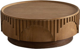 George Oliver Coffee Table Round Wood Modern Solid Wood Veneer Handcrafted Relief Tea Table With Sturdy Pedestal For ApartmentLiving Room