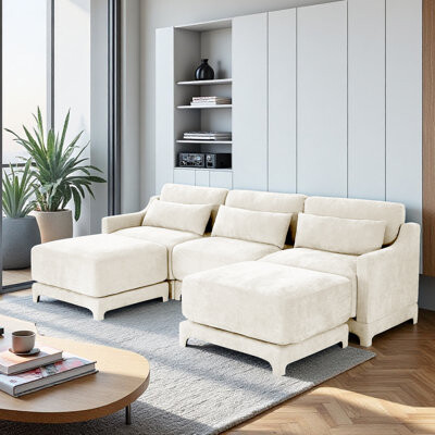 Latitude Run 3 Seater Sofa U Shape Sofa 2 Movable Ottomanschenille Fabrichigh-resilience Spongehigh Quality Wooden Base Suits Studies Living Rooms