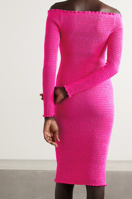 Balenciaga Off-the-shoulder Smocked Stretch-jersey Midi Dress - Pink