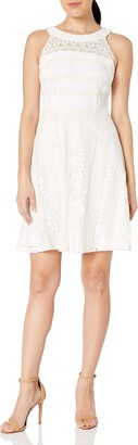 London Times Women's Sleeveless Halter Lace Fit & Flare Dress