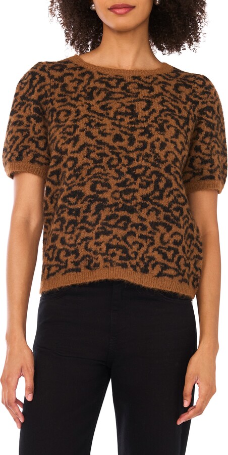 Halogen Leopard Short Sleeve Sweater