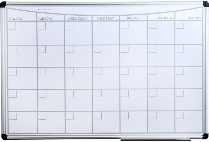Viztex® Lacquered Steel Magnetic Monthly Planner Dry Erase Board with an Aluminium Frame 36" x 24"