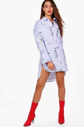 boohoo Oversized Slogan Printed Shirt Dress