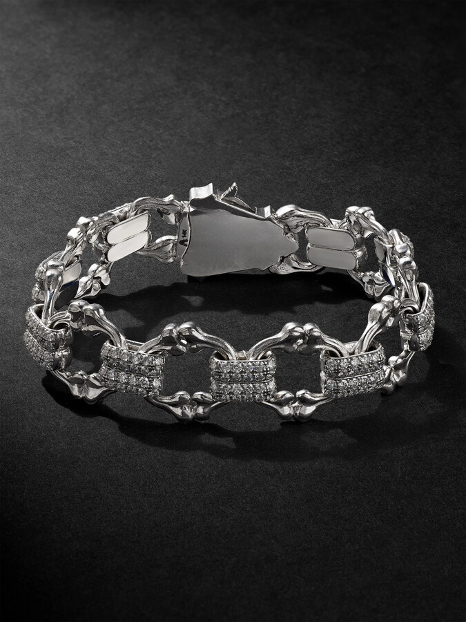 Alex Moss New York Crushed Bones 14-Karat White Gold Diamond Chain Bracelet