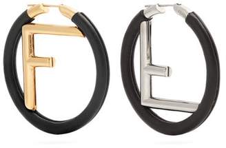 Fendi Logo leather-covered hoop earrings