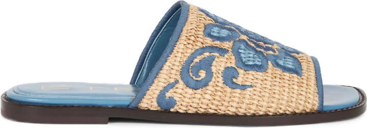 Etro Embroidered Raffia Slides