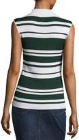 Thumbnail for your product : Frame Sleeveless Rib Striped Mock-Neck Sweater, Spruce/Blanc