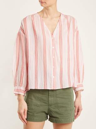 Masscob V Neck Striped Cotton Top - Womens - Pink Stripe