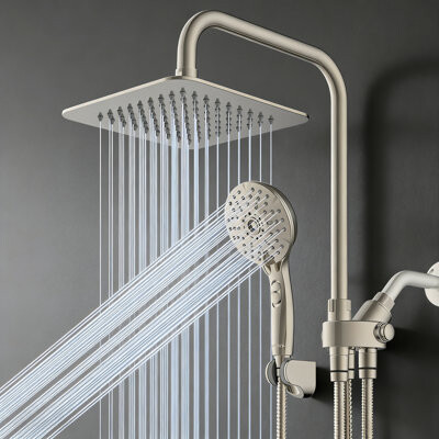 Jane Dual Shower Head Combo, 8" Rainfall Shower Head, 6 Settings Handheld Showers, 15" Slide Bar, 59" Hose