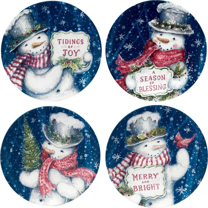 Certified International Snowman Greetings Set of 4 Dessert Plates