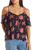 Thumbnail for your product : Charlotte Russe Floral Print Cold Shoulder Swing Top