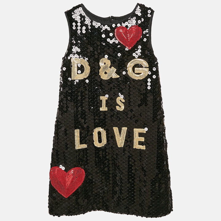 Dolce & Gabbana Black Sequin Logo Applique Detail Sleeveless Dress 5 Yrs