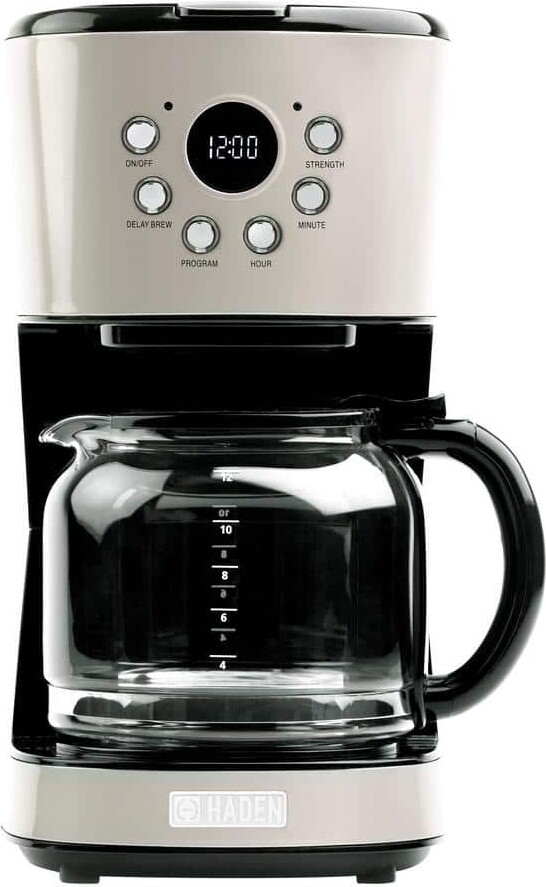 Haden Dorset/Cotswold 12-Cup Putty Retro Style Coffee Maker Programmable with Strength Control and Timer
