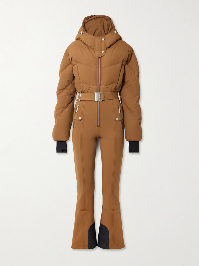 Cordova Ajax Hooded Belted Recycled Quilted Down Ski Suit - Brown