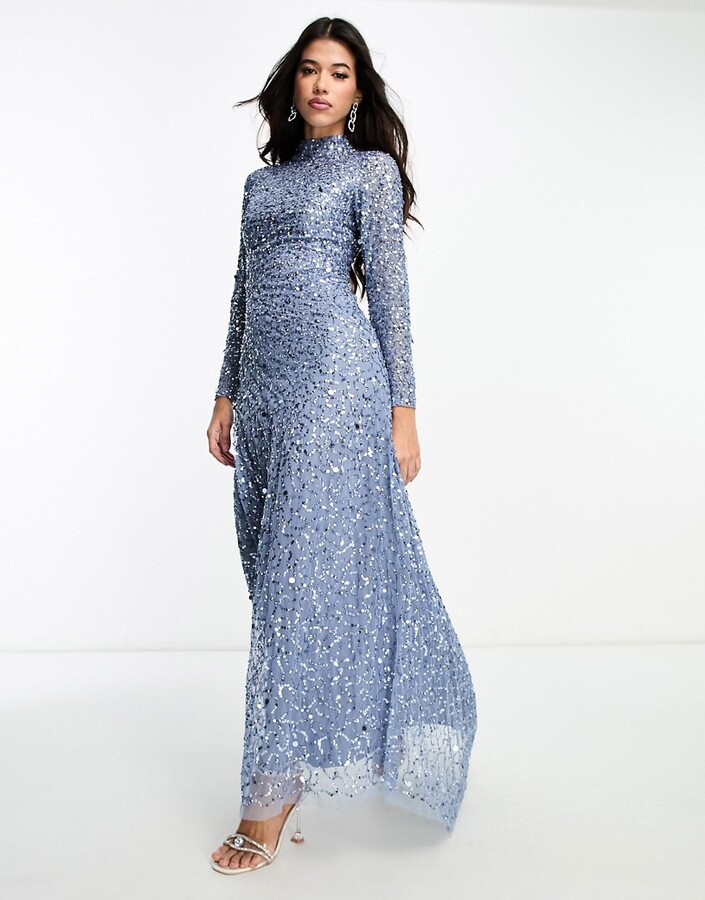 Beauut Bridesmaid allover embellished modest maxi in dark blue - ShopStyle  Attendant Dresses