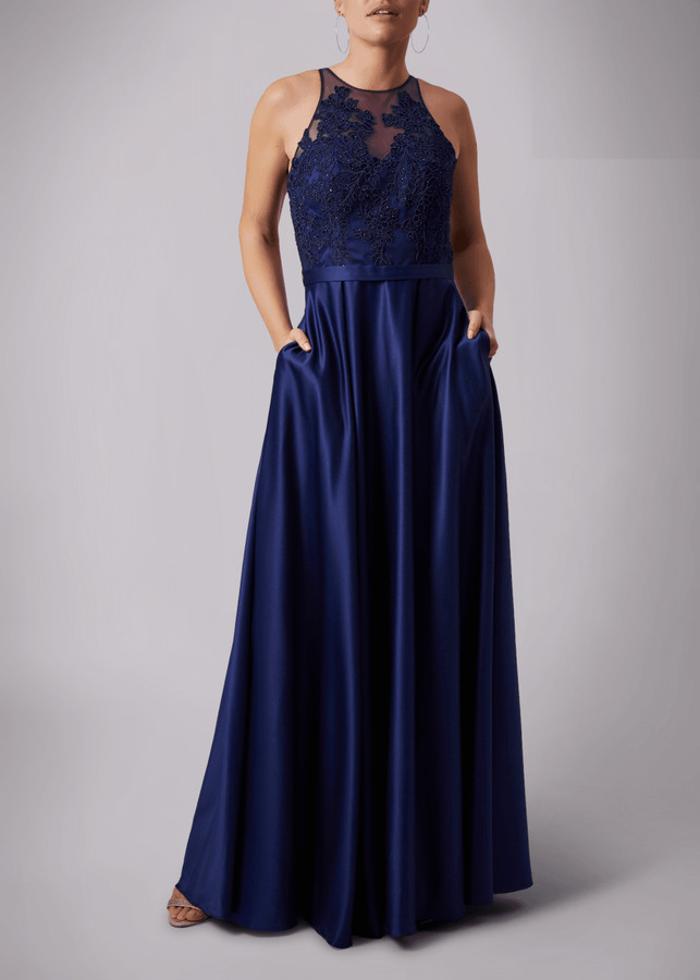 Mascara London Satin Pocket Lace Embroided Maxi Dress ShopStyle