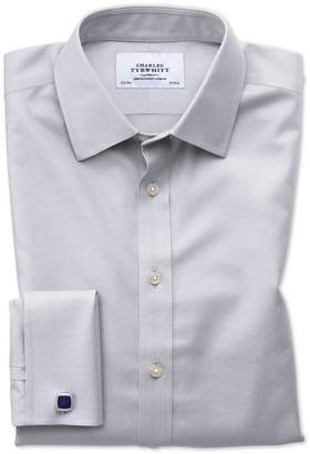Charles Tyrwhitt Slim Fit Non-Iron Twill Grey Cotton Dress Shirt French Cuff Size 16.5/35