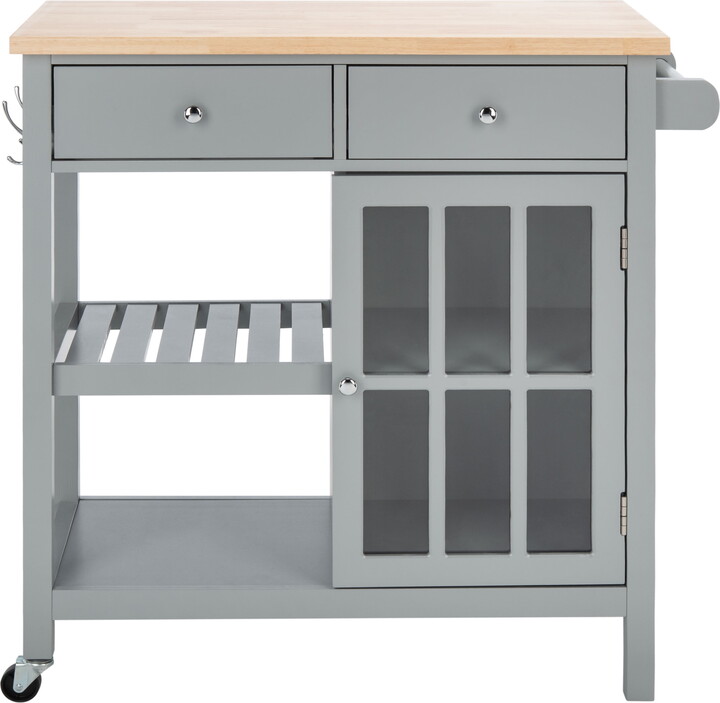 SAFAVIEH Locklyn 1 Door 2 Drawer 2 Shelf Kitchen Cart, Grey/Natural (33.5 in. W x 16.9 in. D x 35 in. H)