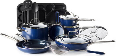 Blue Diamond 20 Piece Cookware and Bakeware Set, Diamond Infused PFOA PFAS-Free Ceramic Nonstick Pots and Pans, Durable Nontoxic Metal Utensil Safe &