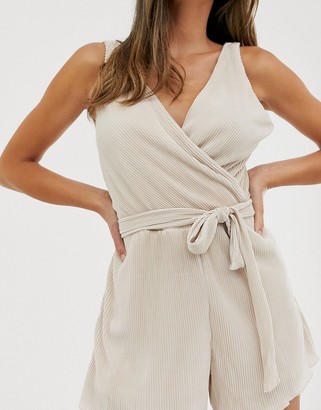 Girl In Mind pleated v neck wrap playsuit