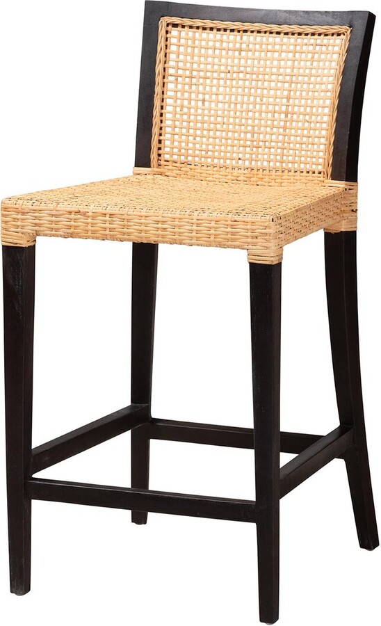 Baxton Studio Lingga Modern Bohemian Mahogany & Rattan Counter Stool