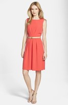 Thumbnail for your product : Tahari Pleated Belted Crepe Fit & Flare Dress