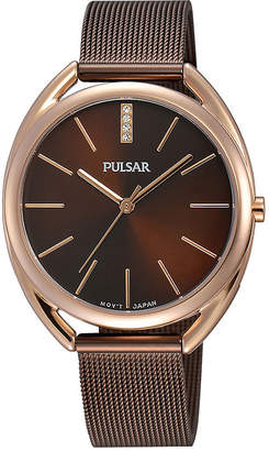 Pulsar Womens Crystal-Accent Brown Mesh Bracelet Watch
