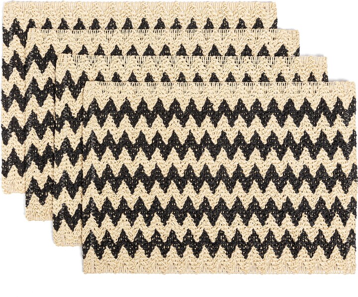 overandback over&back Set of 4 Woven Fiber Placemats - Chev ron - Black