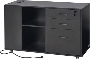 3 Drawer Wooden File Cabinet Mobile Filing Cabinet with Power Strip Black