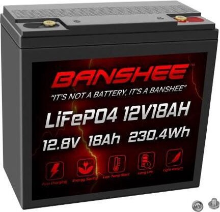 BatteryJack inc. Banshee 12V 18Ah LiFePO4 Battery Compatible with AGM SLA1116, Deep Cycle Lithium with BMS for UPS, Emergency Lighting, Mobility and Lawn Use