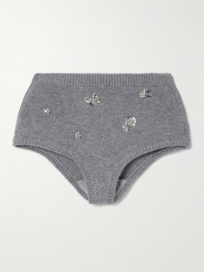 SIMKHAI - Georgie Crystal-embellished Wool And Cashmere-blend Shorts - Gray