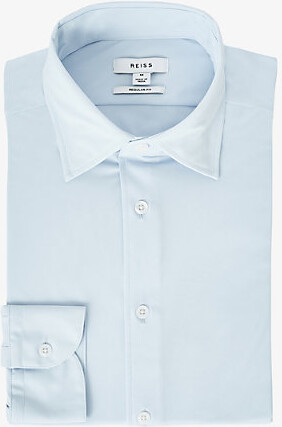 Reiss Mens Soft Blue Voyager Long-Sleeved Stretch-Woven Shirt L