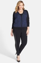 Thumbnail for your product : Sejour Woven Print Front V-Neck Cardigan (Plus Size)