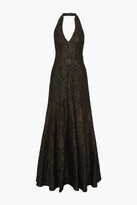 Thumbnail for your product : Halston Fluted Metallic Lace Halterneck Gown