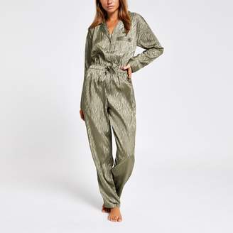 River Island Womens Khaki jacquard pyjama boiler jumpsuit