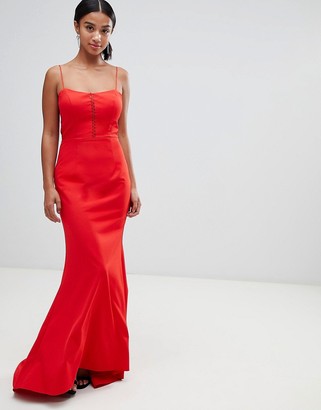Jarlo Petite cami strap fishtail maxi dress with lace insert in red