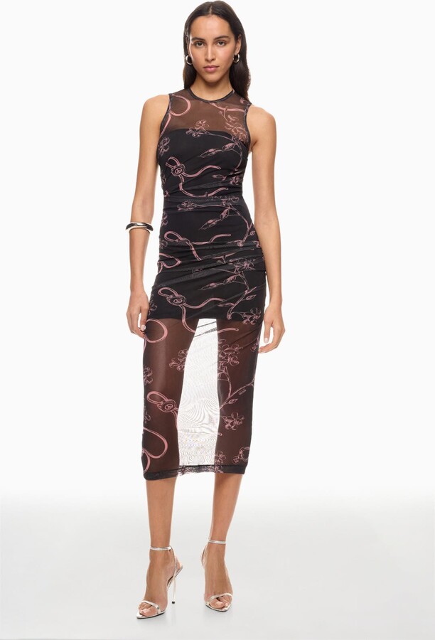 Floral Tulle Print Dress Black-pink-print