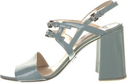 Prada Patent Leather Slingback Sandals Blue Leather Trim