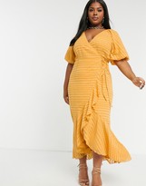 Thumbnail for your product : ASOS Curve DESIGN Curve wrap maxi dress in self stripe in mustard