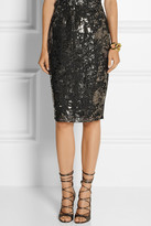 Thumbnail for your product : Lela Rose Metallic coated lace pencil skirt