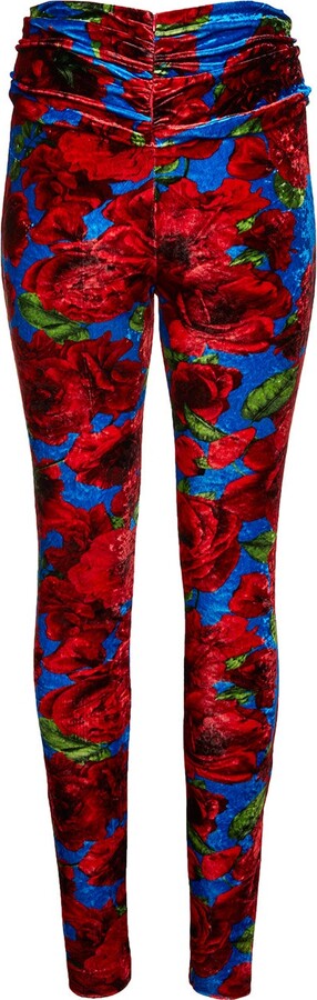 Velvet Leggings Blue And Red Floral Print