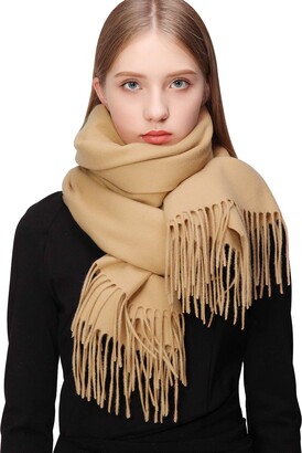 RIIQIICHY 100% Wool Scarf Grey Pashmina Shawls and Wraps for Women Ladies Scarf for Winter Warm