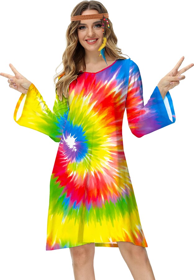 Ladies 70s Hippie Hippy Groovy 60s Retro Costume Go Go Disco Dancing Lady Dress - Foto 7